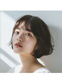 ナチュラルカールレイヤーカット大人可愛いウェットヘア前髪
