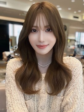 エインアンリー 明治神宮前(AIN.ANLY.) モーヴピンクベージュカラー韓国レイヤースタイル前髪カット