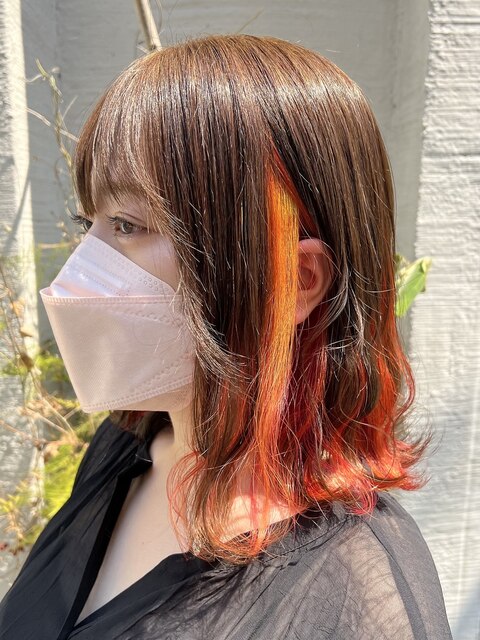 【SENA】暖色ミックスインナーカラー オレンジ レッド イエロー