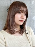 大人レイヤーカットワンカール巻きミディアムロング20代30代40代