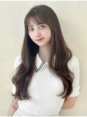 ロングヘア/流し前髪/くびれ巻き