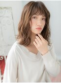 くせ毛風ウェーブハイライト無造作セミディg古河20代30代40代