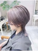 シルバーカラーツーブロックマッシュ ロングウルフカット