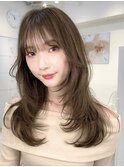 A20ザクザクレイヤーカット韓国ヘアーセミロングブリーチなし