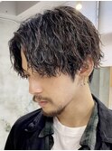 大分ツイストスパイラルパーマメンズカットラウンドマッシュ緩め