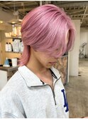 ウルフカット/刈り上げセンターパート/ペールピンク/千葉駅