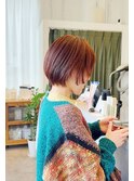 オレンジカラー×ショートボブ