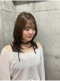 切りっぱなしボブ/顔まわりレイヤー/ミルクティーベージュ