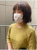 レッドブラウン_マロンベージュ Aラインボブ かきあげ