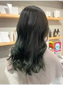 ダブルカラーモスグリーンカラーケアブリーチ韓国ヘア下北沢