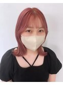●モーブピンク くびれミディ くすみピンク 小顔レイヤー