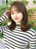 20代30代40代◎前髪パーマ韓国風巻きくすみベージュお団子ヘア