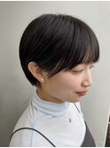 前髪あり耳掛け丸みくびれショートボブ20代30代40代50代60代