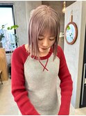 ミルクティーベージュパッツンボブ前髪パッツン
