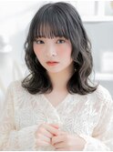 大人かわいい暗髪ミディアムレイヤーウルフa上尾