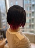 インナーカラー×レッド系×ショートボブ
