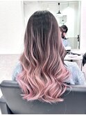イメチェンワイドバングセミロング バレイヤージュヘアカラー
