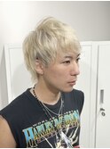 メンズホワイトブロンドアッシュブロンドブリーチダブルカラー