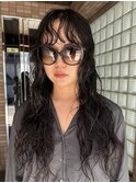 大きめウェーブパーマロングパーマ黒髪パーマ前髪ウェーブ