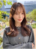韓国風レイヤー/外ハネくびれ/ミディアムレイヤー/ぱっつん前髪