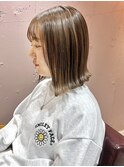 ハイライトカラーダブルカラーシアーベージュ大人外ハネボブ