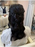 髪の毛リボンハーフアップ