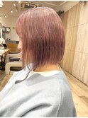 ピンクべ－ジュ　ワンレングスボブ