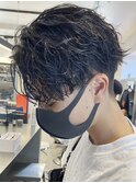 ツイストスパイラルパーマセンターパート波巻きスパイラルパーマ