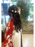 袴スタイル編み込みハーフアップ
