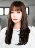 ☆フェミニンロング大人かわいいぱっつん前髪レイヤーカット小顔