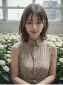 ◎前髪パーマ レイヤーロング 黒髪 グレーベージュ 小顔