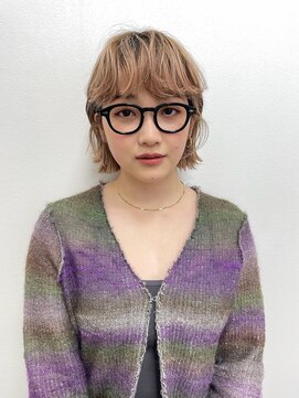 ラボヌールヘアーグレース 門前仲町店(La Bonheur hair grace) ニュアンスボブ/切りっぱなしボブ/ハイトーンカラー/斜めバング