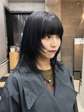 テトヘアー(teto hair) 切りっぱなしパッツンワイドバングウルフレイヤー