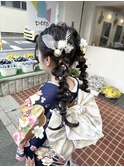 ツインテール　編み込み　ヘアアレンジ　成人式　振袖　別府