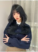 ブルーブラック/艶髪/姫カット/顔周りカット/天神韓国ヘア