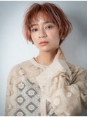 ペールオレンジひし形ミニボブレイヤーショートz戸頭20代30代