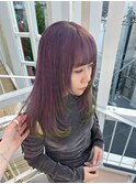 ラベンダーアッシュ　裾カラー　グリーン　レイヤーカット