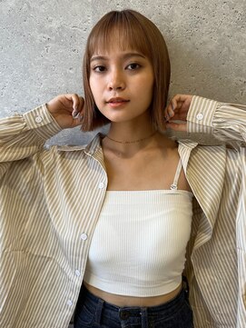 アース 三軒茶屋店(HAIR&MAKE EARTH) 三軒茶屋_レディース_ミディアム_切りっぱなしボブ_小顔_カット