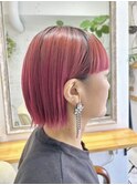 30代40代ナチュラルブリーチなしピンク大人ボブ肩ライン