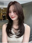 小顔外ハネミディアムアッシュ20代30代40代くびれミディ韓国ヘア