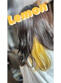 Ｌemonボブ　グレージュカラー&インナーイエロー/夏カラー