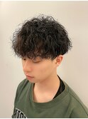 メンズ 波巻きパーマ 前下がりマッシュショート