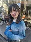 ぱつっとミディアムカット/姫カット