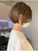 ダブルカラーショートボブインナーカラーハイライトケアブリーチ