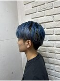 メンズハイライト水色ブルーホワイトグレーショート