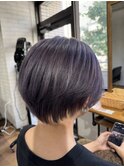 大人可愛いダブルカラーパープルブラックミニウルフ丸みショート