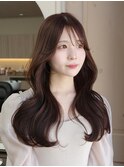 マロンベージュレイヤーくすみグレージュ韓国巻き前髪20代30代