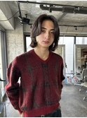 メンズボブウルフメンズミディアムレイヤーカットメンズウルフ