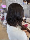 ゆるふわデジタルパーマヘア暗髪大人可愛いボブスタイル