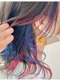 赤・青インナーカラー×レイヤースタイル